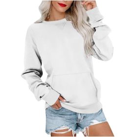 Women's Pin Solid Color Round Neck Loose Long-sleeved Sweater (Option: White-L)